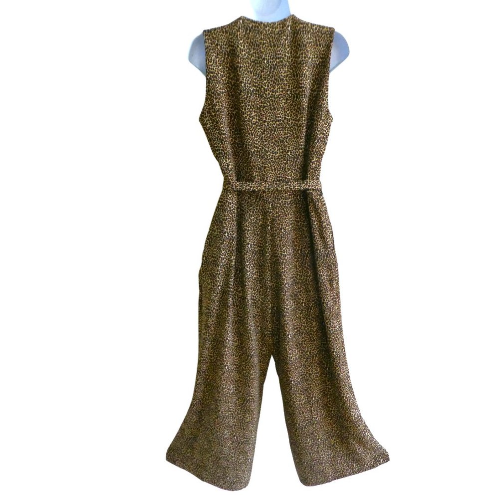 NEW Michael Kors Jumpsuit Belted Animal Cat Print Sleeveless Shoulder Zip Crop 8 - Picture 4 of 15